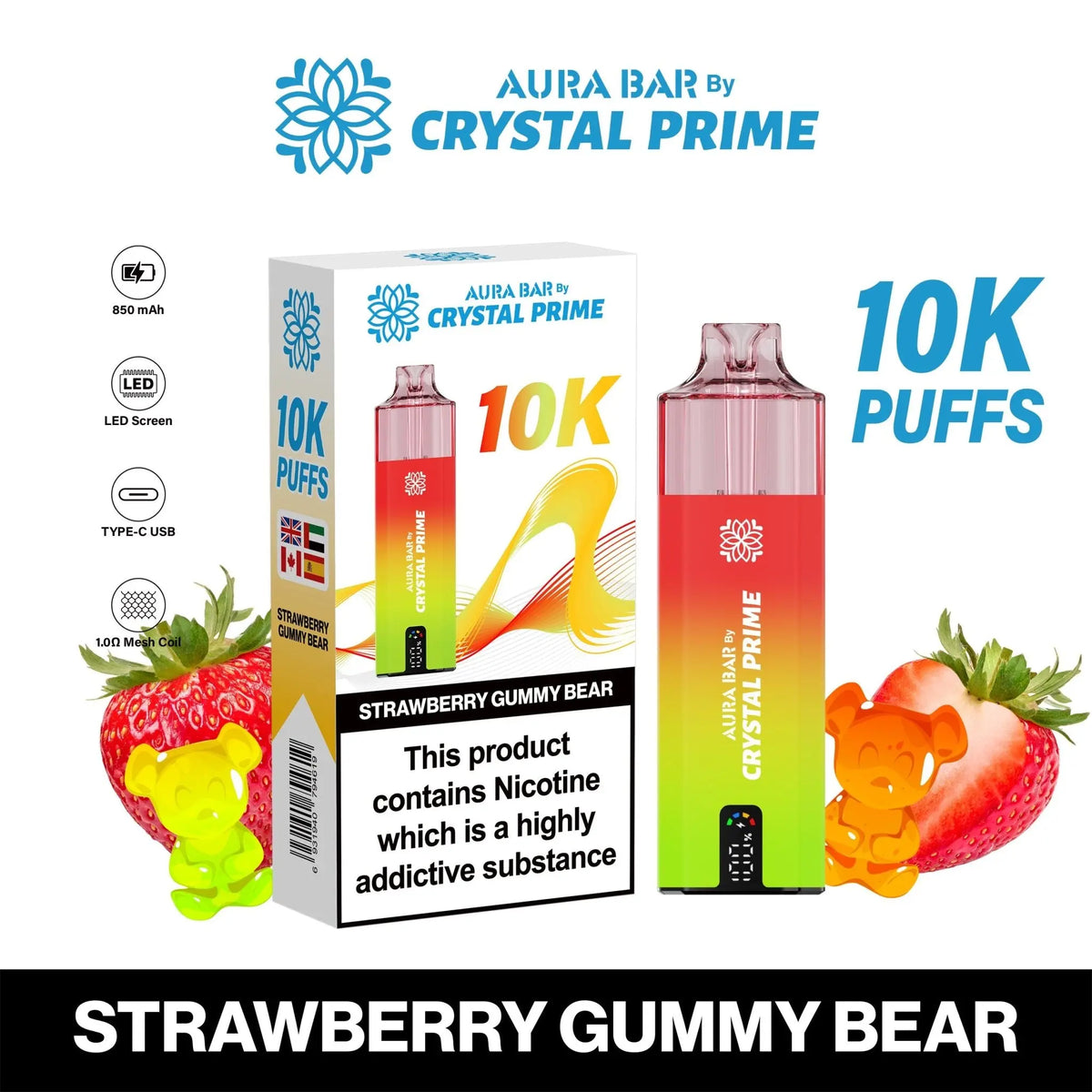 Crystal Prime Aura Bar 10K Pod Kit  Vape Device | Washington Vapes UK