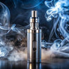 Vape device surrounded by smoke on a dark background, representing vaping and electronic cigarette use