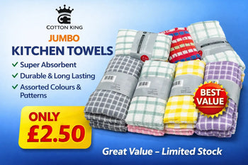 Assorted Cotton King Tea Towels – Pack of 3 ( Random Multiple Colours) Cotton King